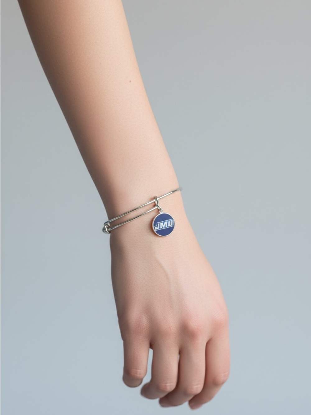 9/25 Alex and Ani Silver Bangle with Blue JMU Charm